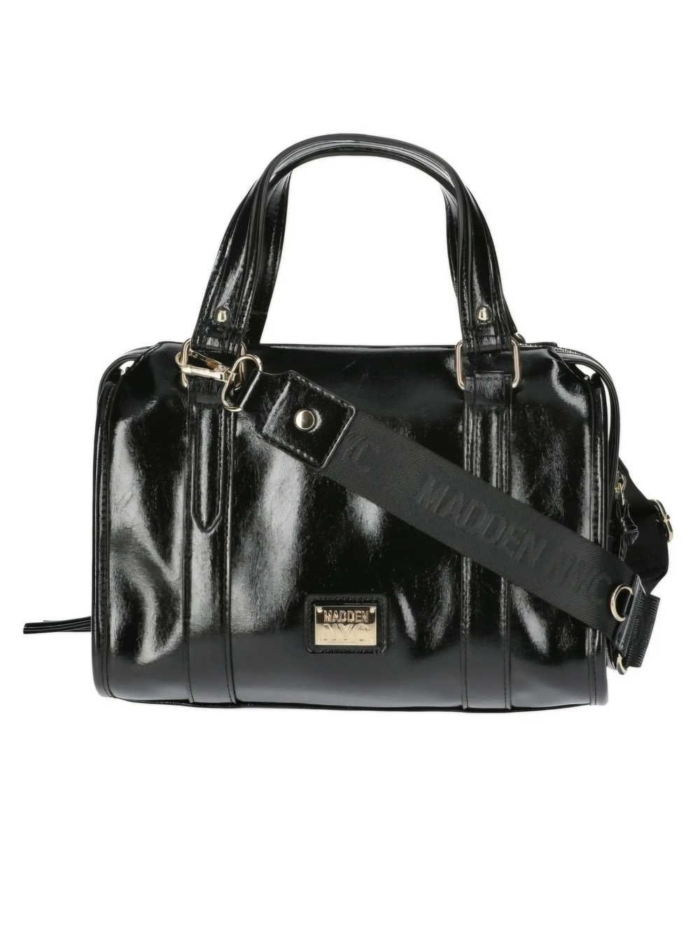 Madden NYC Black Patent Satchel Bag NWT Crossbody Zipper Handbag